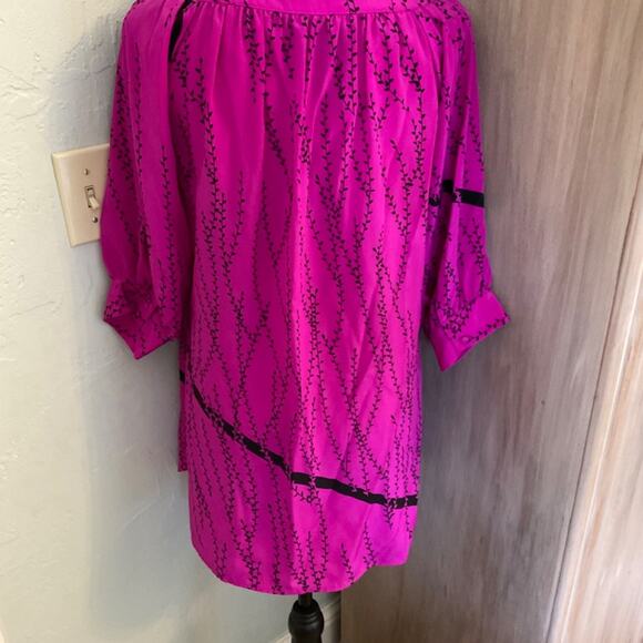 Silk Lux floral tunic square scoop neck pink black Y2k 100% silk top mini dress - Picture 10 of 16